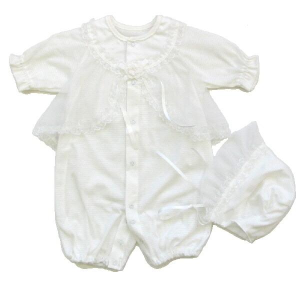 ★サイズ 50-70cm★カラー オフ白★素材 本体/綿100%（アキハ天竺）レース部/ポリエステル100％　  フード/綿100％レース部/ポリエステル100％  女の子を意識したレーシーなデザインのカミングホームドレスです★産院からの退...