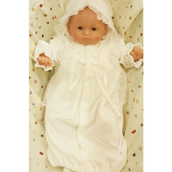 　〜*〜*〜*Ceremony dress*〜*〜*〜★ベビードレスのレース部分には、クマちゃんの刺繍が　ポイントで可愛らしいベビー服です。★股のホックの留め替えで、ドレスタイプと　カバーオールタイプの２通り、成長に応じて着用できます。★本...