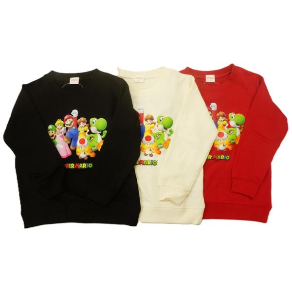 BANDAIスーパーマリオ長袖スウェットシャツ キャラクター転写プリント(薄手の裏毛トレーナー)FR8924FR8929