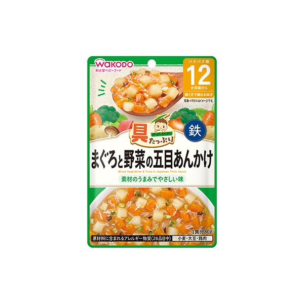 食べやすく身をほぐしたまぐろと野菜を、かつおと昆布のだしをきかせた和風あんにからめました。【内容量】 80g栄養成分表示エネルギー：35kcal　たんぱく質：1.4g　脂質：0.17g　炭水化物：7.0g　食塩相当量：0.34g　鉄：1.5...