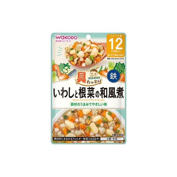 ふんわりやわらかく練ったいわしのすり身とたっぷりの野菜を煮込みました。臭みがないので食べやすいです。【内容量】 80g栄養成分表示エネルギー：46kcal　たんぱく質：1.5〜2.8g　脂質：1.1g　炭水化物：6.8g　食塩相当量：0.3...
