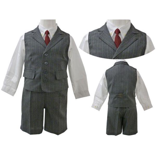 カモン 子供用 襟付きベストスーツ 90cm 95cm 100cm シャツ ネクタイ付フォーマルスーツセット 4141 グレー ストライプ ベビータウン 通販 Paypayモール