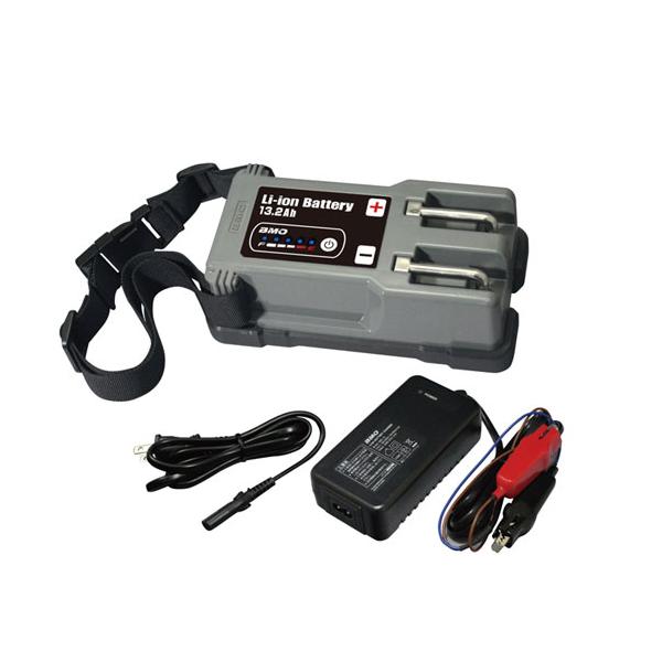 BMO JAPANリチウムイオンバッテリー 13.2Ah チャージャーセット 10Z0015バッテリー本体仕様■本体サイズ:W209/D112/H70.5mm■重量:1.5kg■防水レベル:IP65■充電時温度範囲：10-45度■使用温度範...