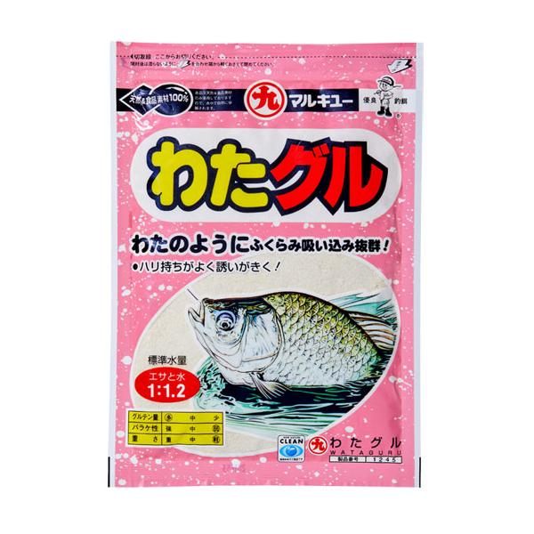 エコギア　マルキューわたグル◆内容量：250g★魚の食いが極端に渋くなる季節に最適のグルテンエサ！水中で「わた」のようにふんわり膨らみ、しっかりハリに残るので誘いが効きます。軽く、吸い込みがよいのでアタリは明確。釣況や好みに応じ他のグルテン...
