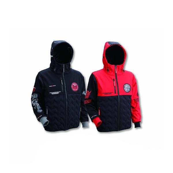 釣武者　グレートマスター フュージョンシェル■サイズ：S/M/L/LL/3L/4L■カラー：ブラック/レッド■使用素材：表地 ポリエステル100％、中間層 TPUフィルム、裏地 ポリエステル100％、中綿 サーモライト撥水・防風・保温性を備...