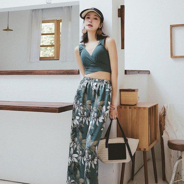 水着 レディース 体型カバー 水着 タンキニ ビキニ ワイドパンツ オトナ女子 3点セット みずぎ ママ ロングパンツ ボタニカル お洒落 海 ビーチ リゾート Wm0723r02 Baghome 通販 Yahoo ショッピング