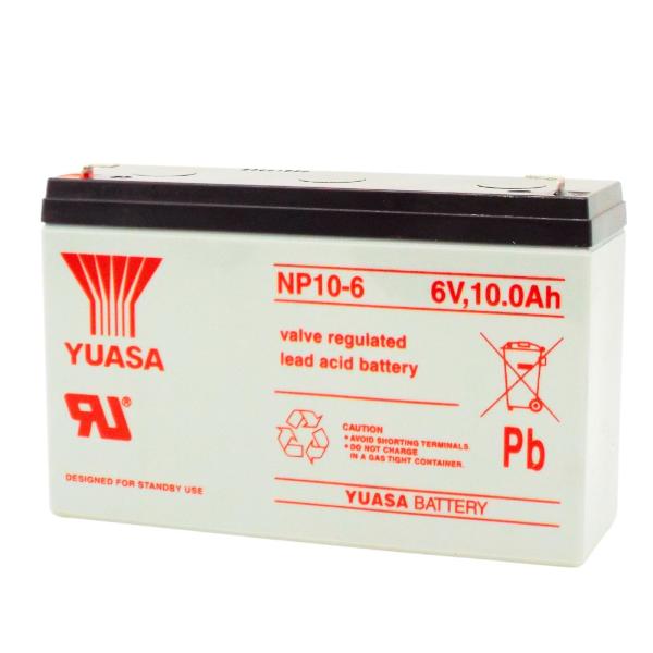 信頼のユアサです。点検、充電済みですので即・利用可能です。電圧：6V定格容量（Ah）20時間率：10.0Aサイズ(目安)総高さ：97.5mm／箱高さ：94.0mm／幅：50mm／長さ：151mm／質量：1.75kgMade In Taiwa...