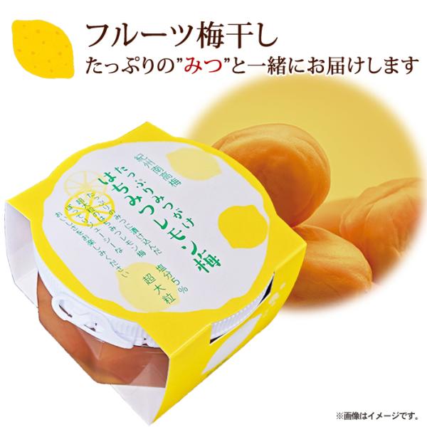 たっぷりのみつと一緒にお届けします♪みつに包まれた梅干しはぽってりとしていて薄皮に包まれた果肉がまるで果物のようにジューシーな梅干しです♪はちみつレモン（塩分5％）230ｇ◆内容量：230ｇ◆箱寸法：110×110×50mm※粒の数は多少異...