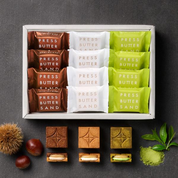 【期間限定】人気のバターサンド3種を詰めた王道ギフト定番のバターサンドと、濃厚な味わいの〈栗〉、京都で誕生し、関西地方などで人気のバターサンド〈宇治抹茶〉を楽しめるおすすめのセットです。〈栗〉はイタリア産の栗から作ったマロングラッセを練り込...