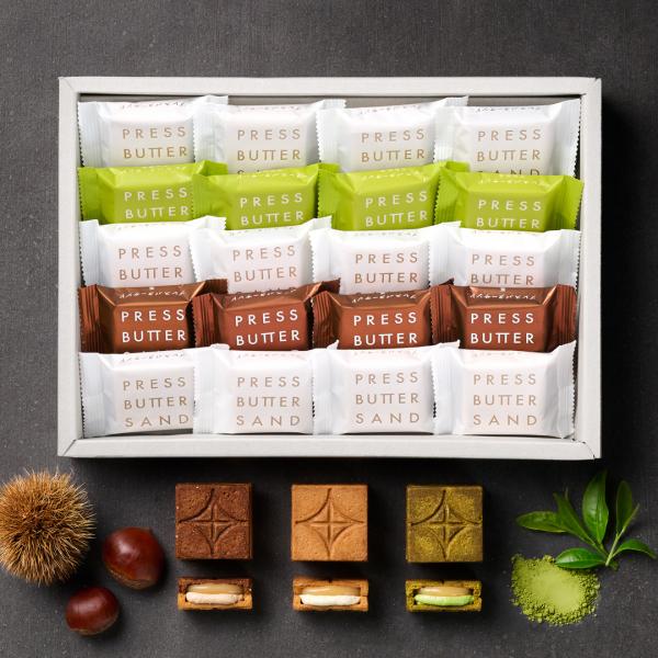 【期間限定】人気のバターサンド3種を詰めた王道ギフト定番のバターサンドと、濃厚な味わいの〈栗〉、京都で誕生し、関西地方などで人気のバターサンド〈宇治抹茶〉を楽しめるおすすめのセットです。〈栗〉はイタリア産の栗から作ったマロングラッセを練り込...