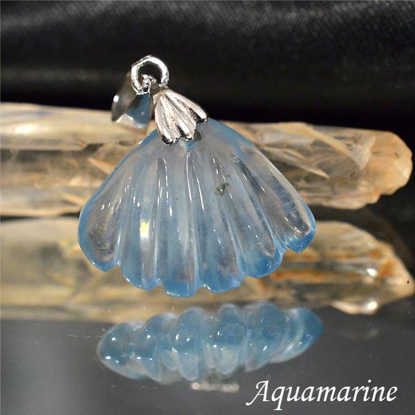 アクアマリン ペンダントトップ シェルモチーフ 天然石 パワーストーン  