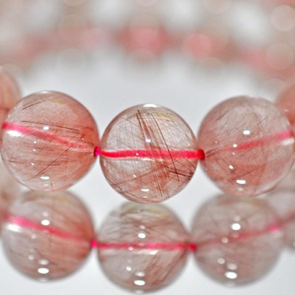 ピンクルチルクォーツ約13.5ミリ1連ブレスレット ピンクルチル