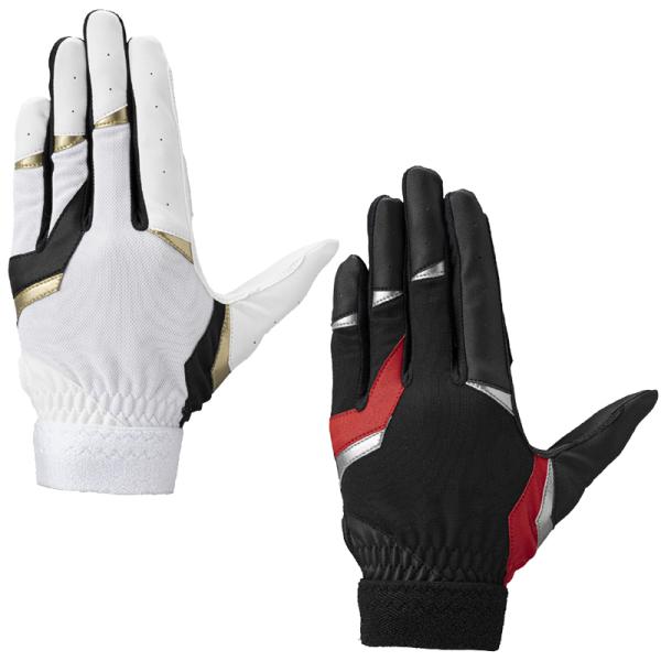 素材：平側素材：合成皮革甲側素材：合成繊維、合成皮革カラー：01/ホワイト×ブラック×ゴールド09/ブラック×レッド×シルバー特徴： 守備手袋に最も大事な『3つの〜そう』をすべて再現した、まず手に取って欲しい1枚！■汗のこもりやすい手の平中...
