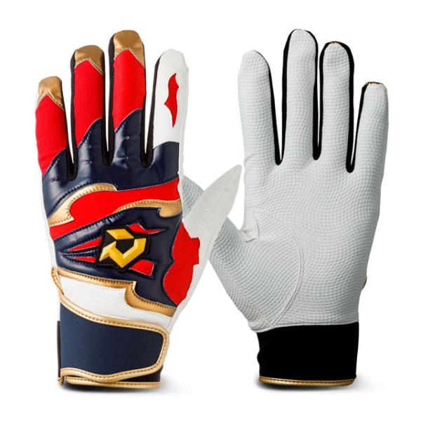 カラー：ネイビー/レッド素材：合成皮革、ポリエステル特徴：デザイン性、グリップ力、フィット感を追求したハイパフォーマンスモデル。■グリップ力の秘密【パワーネット生地採用】グリップ時に重要な役割を果たす小指と薬指のみにキックバックの強い生地(...