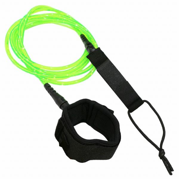 丈夫で長いストレートタイプ2.8M！太さ7mmで、しなやかな弾力性と、衝撃にも強い素材でできています。コード部分はワイヤー入りです。リーシュコード両端付け根部分はダブルスイベル仕様で、波の勢いを吸収し、絡みやねじれによる破損を防いでくれます...