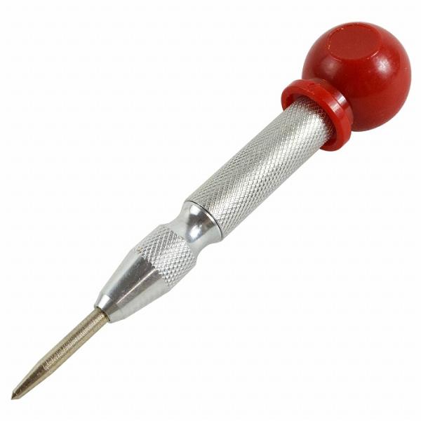 先端部を打ち込むことにより凹みを付けて、目印を付けたりマーキングが出来るオートセンターポンチです。当商品で凹み跡を付けることにより、その後ドリルで穴が開けやすくなります◎程よい重量感で非常に使いやすいポンチです。グリップも付いておりますので...