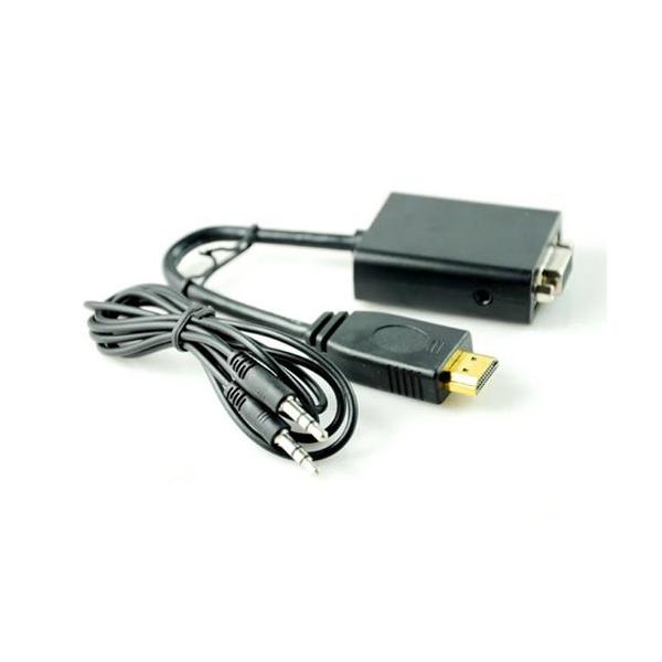 HDMI to VGA adapter ブラック/HDMI信号をVGA出力信号に変換するアダプター(音声出力あり)(HDMI延長アダプタ付き)
