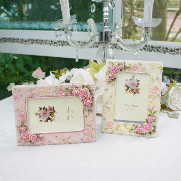 フォトフレーム 写真立て 縦横両用 ローズレリーフ ピンク ベージュ
