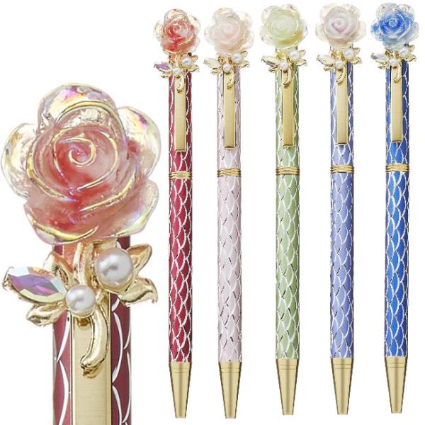 ボールペン キラキラローズ 薔薇 薔薇雑貨　ボールペン　ペン　筆記用具　ステーショナリー　文房具 プレゼント　おしゃれ パールモチーフ　ビジュー