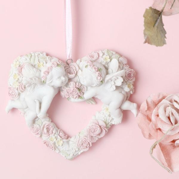 エンジェルローズハートリース　壁飾り　薔薇　天使　薔薇とレースと天使のお店