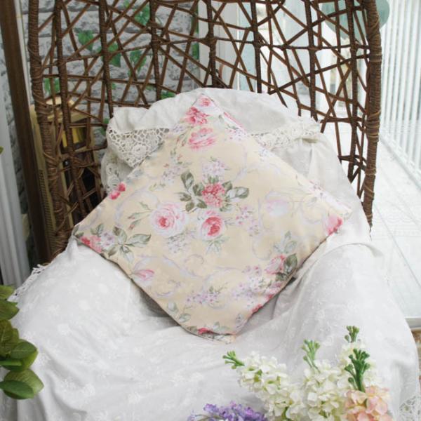 ローズクッションカバー 45×45cm 1枚 イエロー 薔薇 花柄 正方形
