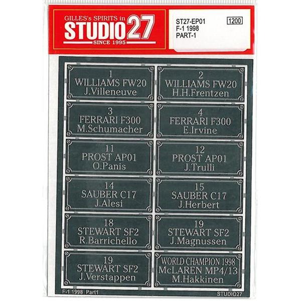 F-1 1998 ネームプレート−1 : 車模型 barchetta - 通販 - Yahoo