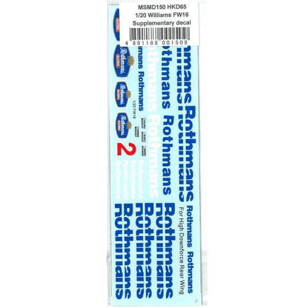 1/20 ウィリアムズ FW16 タバコデカール フジミ対応 MSMクリエーション
