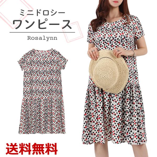 ミニドロシーワンピース ワンピース 膝丈 半袖レディース シフォン素材 夏服 韓国ブランド 韓国服 韓国ファッション Rosalynn 送料無料