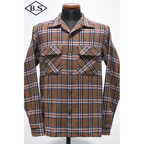 フルカウント FULLCOUNT 長袖シャツ4103 Wool Twill Tartan Check Open Collar Shirt / KHAKI