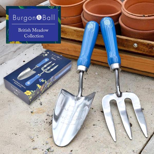 280年もの歴史がある英国Burgon&amp;Ball社製のスコップとフォークのセット♪RHS(王立園芸協会)が承認したスコップとフォークのこの美しいギフトセットは、ガーデナーへのギフトにおすすめ。British Meadowコレクション...