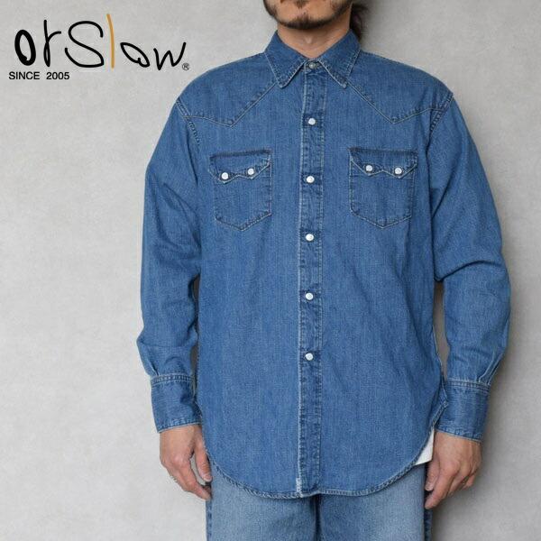 メンズ　Orslow オアスロウ   WESTERN SHIRT DENIM USED　デニムウエスタンシャツ　01-8124-95
