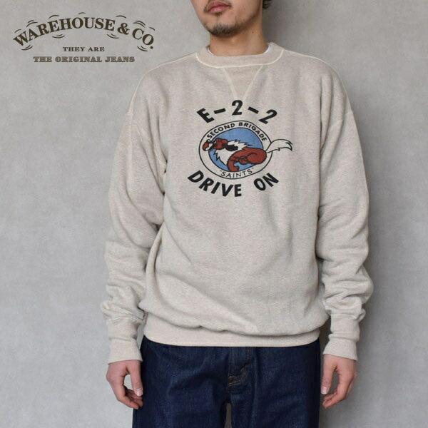 メンズ　WAREHOUSE　ウエアハウス　Lot 401 DRIVE ON プリント SET IN FLAT SEEM　クルースウェット　裏起毛　401 DRIVE ON