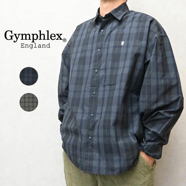 メンズ Gymphlex ジムフレックス  長袖 ワイドシルエット　チェック シャツ  GY-B0410XDE