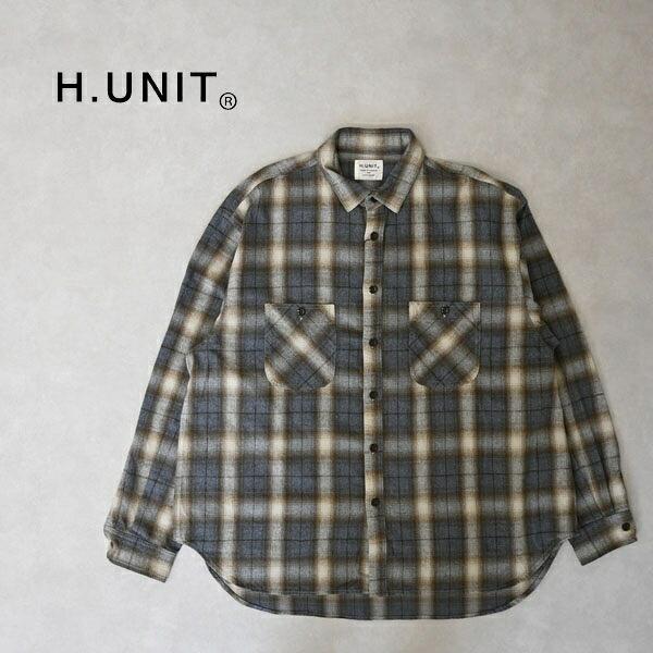 メンズ H.UNIT エイチユニット Shaggy Check Work Shirt シャギー チェック ワークシャツ 長袖 チェック シャツ ネルシャツ 日本製 起毛 H-SH069