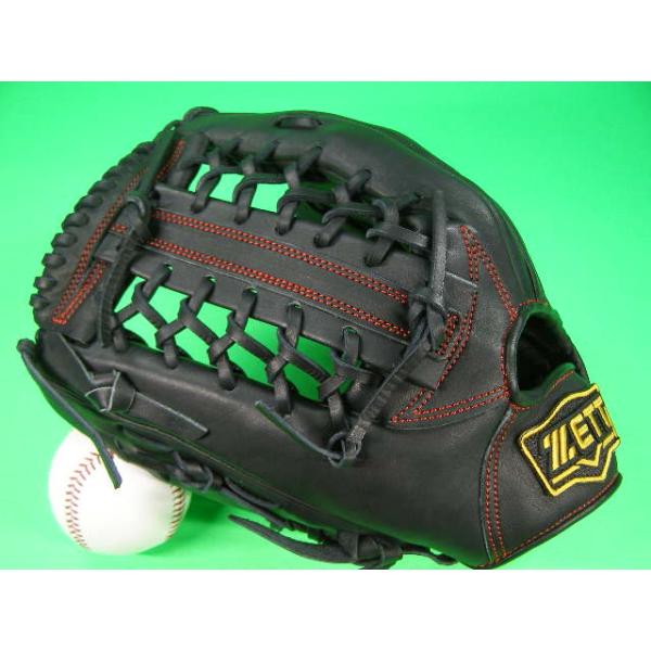 型付け無料 ゼット ZETT 硬式野球用 左投げ用 外野用 ブラック×レッド糸 高校野球対応  外野グローブ 大きめサイズ  硬式グローブ 野球グローブ 硬式用 左投げ