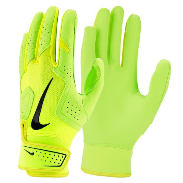 ナイキのジュニア用バッティンググローブ！掌にはグリップ力と耐久性を高めるためのテクスチャ加工。DRI-FITテクノロジーが、快適さと速乾性を保ちます。ネオプレンカフが手首を快適に包み込み、しっかりとフィット。合成皮革なので、水洗い可能です。...