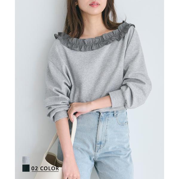 フリルワンショルダースウェットトップス｜ ベーシック 長袖 トップス