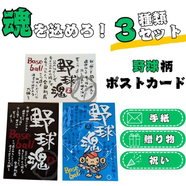 野球 グッズ 雑貨 プレゼント イベント 部活 ギフト 卒業 記念品 野球魂ポストカード３枚セット