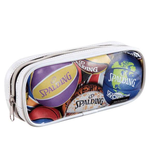 プリントペンケース ホワイト 22AW07 SPALDING スポルディング ペントレー バスケ 部活 練習 バスケットボール 筆箱 筆入れ・カラーのバスケボールが多数プリントされた、SPALDINGバスケットボール柄ペンケース・ファスナー...