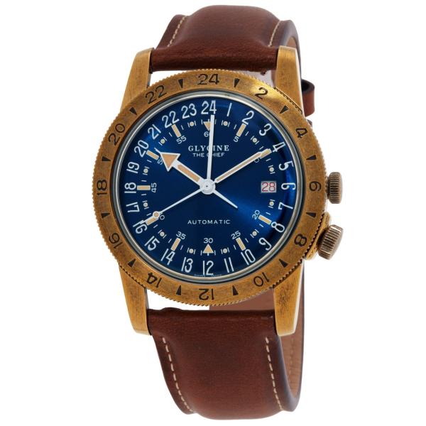 Glycine Airman Vintage The Chief 腕時計 メンズ ブルー文字盤 自動巻き レザーベルト GL0308