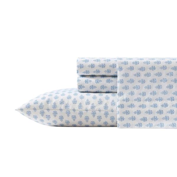 Laura Ashley ベッドシーツセット コットン パーケール Francesca Blue 花柄 寝具セット 4点セット