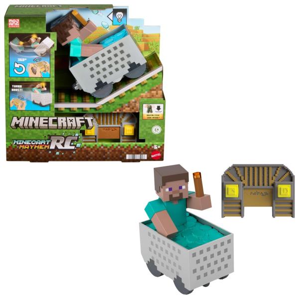 マテル マインクラフト スティーブ トロッコ RC ラジコンカー フィギュア ターボブースト ウィリー走行 ライトアップ 特典コード付き