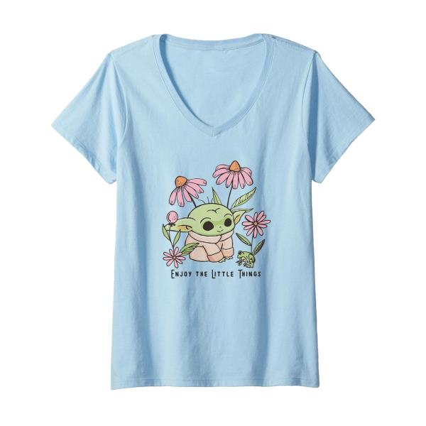 スターウォーズ マンダロリアン グローグー Grogu Enjoy The Little Things Vネック Tシャツ レディース