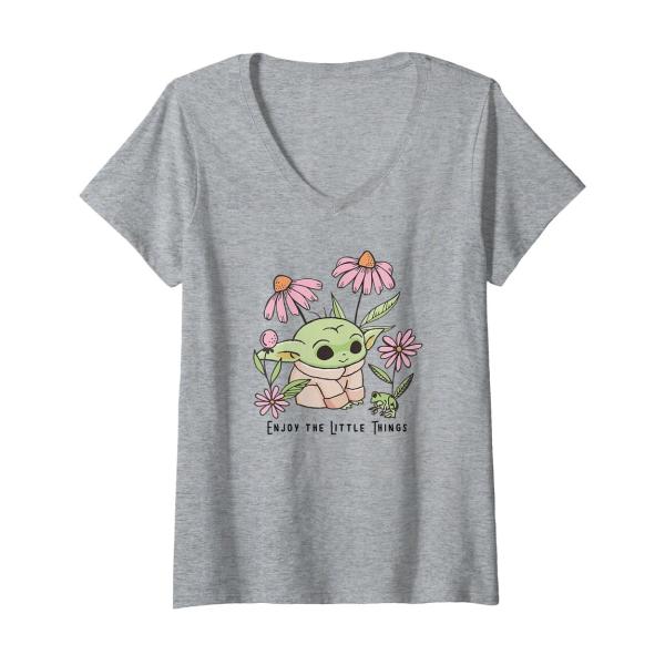 スターウォーズ マンダロリアン グローグー Enjoy The Little Things Vネック Tシャツ 半袖 レディース