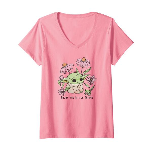 スターウォーズ マンダロリアン グローグー Enjoy The Little Things デザイン Vネック Tシャツ 半袖 レディース
