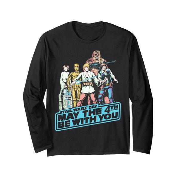 スターウォーズ メイ・ザ・フォース May The Fourth グループショット レトロポスターデザイン ロングTシャツ 長袖 ユニセックス