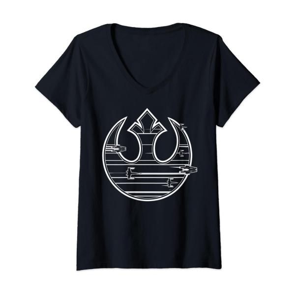 スターウォーズ エピソード8/最後のジェダイ レジスタンス ロゴ シップ デザイン Vネック Tシャツ 半袖 レディース
