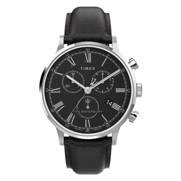 タイメックス Waterbury Classic Chrono メンズ 腕時計 クロノグラフ ブラック文字盤 レザー 40mm