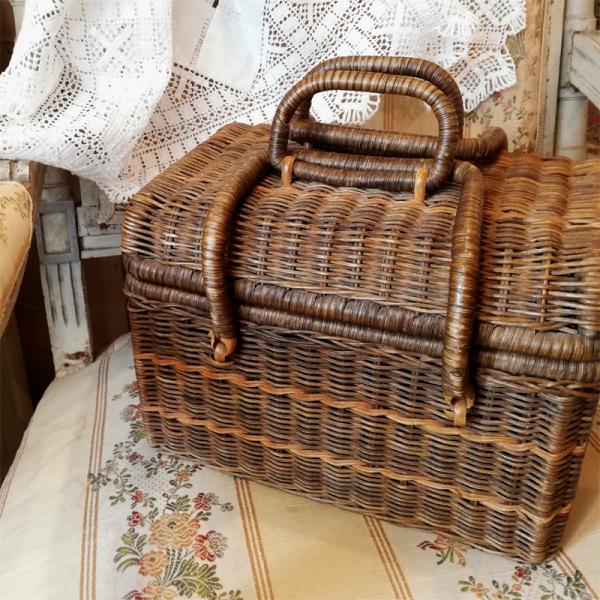 フランスアンティーク　蓋付きバスケット 蓋付きバスケット.4 フランス ヴィンテージ 籐籠