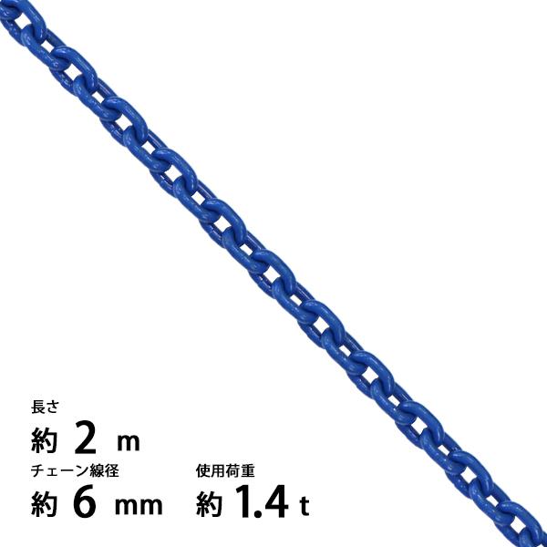 チェーン 線径約6mm 使用荷重約1.4t 約1400kg 約2m G100 ハイグレードモデル 鎖 くさり 吊り具 チェーンスリング スリングチェーン 青